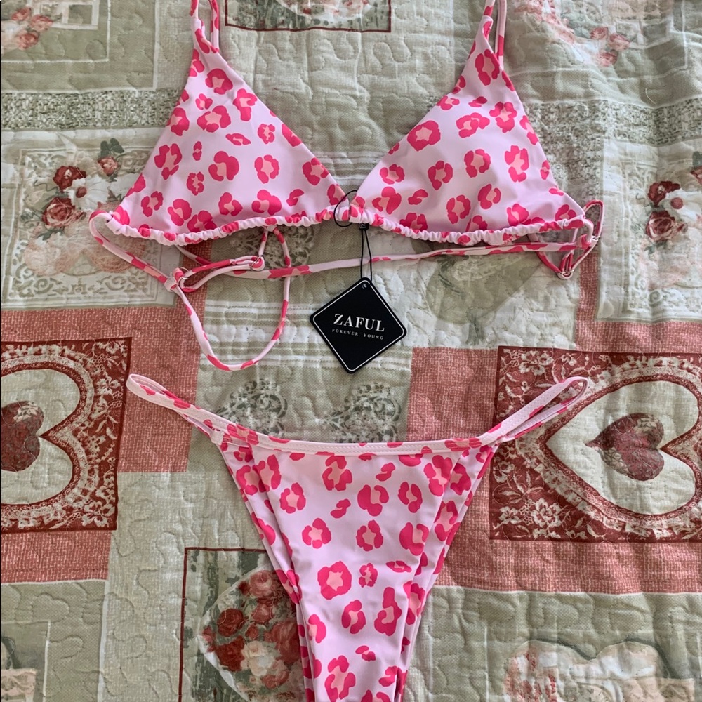 Leopard print string bikini set